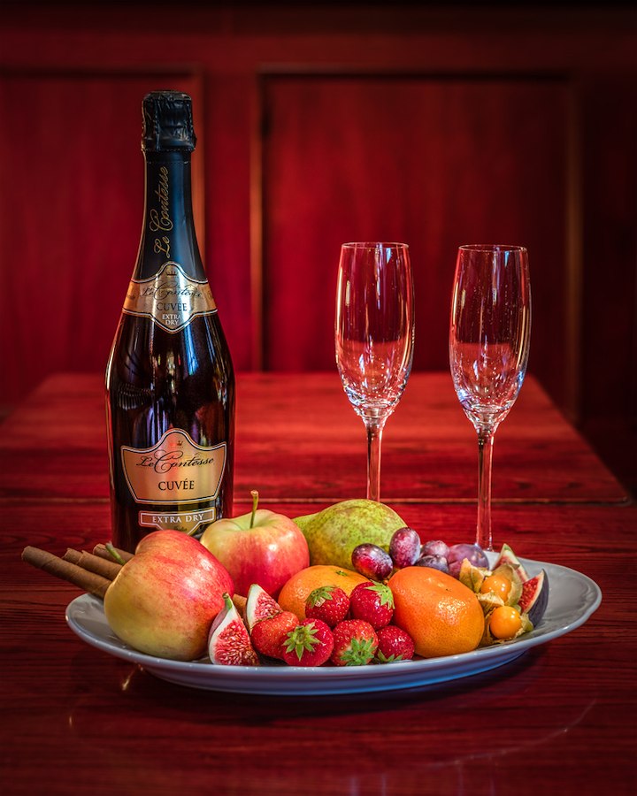 Sparkling Wine and a Luxurious Fruit plate