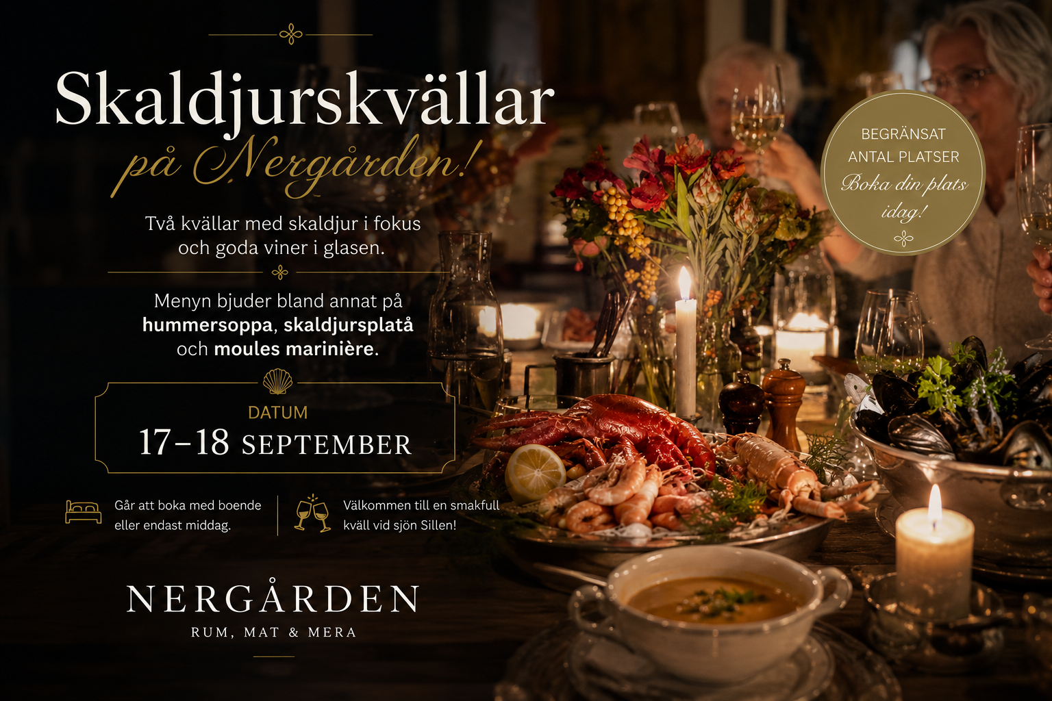Boka bord - Skaldjurskväll, 17-18 September 