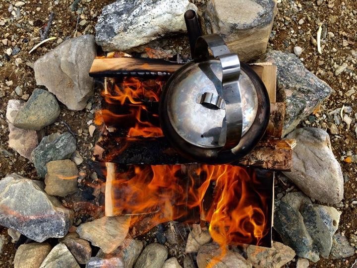 Hiking with lunch over an open fire 