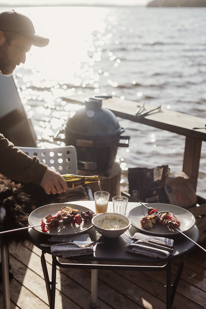 Image of Grillspett på dovhjort, paprika, lök och svamp