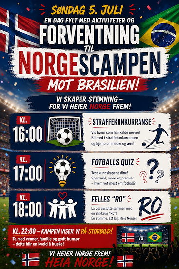 🇳🇴🔥 Søndag 5. juli blir det fotballfest på Larkollen Camping! 🇧🇷⚽-image